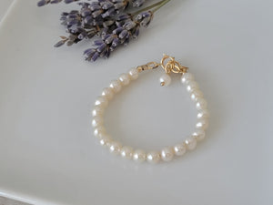 AAA Freshwater Pearl Baby Bracelet - Sterling Silver or Gold Clasp