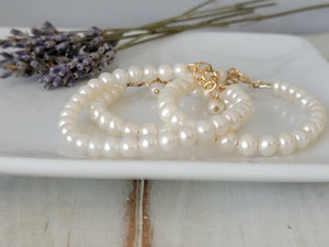 AAA Freshwater Pearl Baby Bracelet - Sterling Silver or Gold Clasp