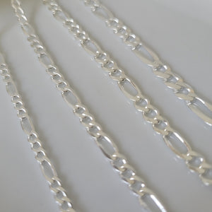 Solid Sterling Silver Figaro Chain Necklace - Children's Through Adults