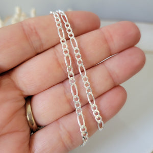 Solid Sterling Silver Figaro Chain Necklace - Children's Through Adults