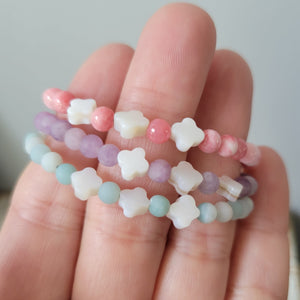 Lucky Clover Natural Stone Bead Bracelet - 1 Bracelet - Multiple Color Choices