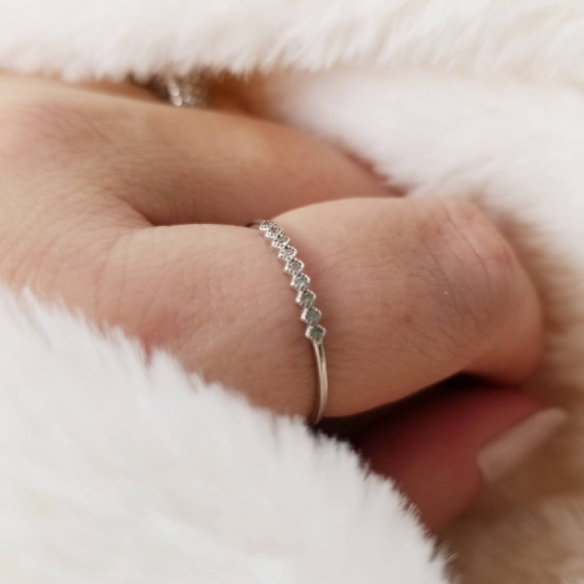Tiny CZ Diamond Shape Stacking Ring - Sterling Silver