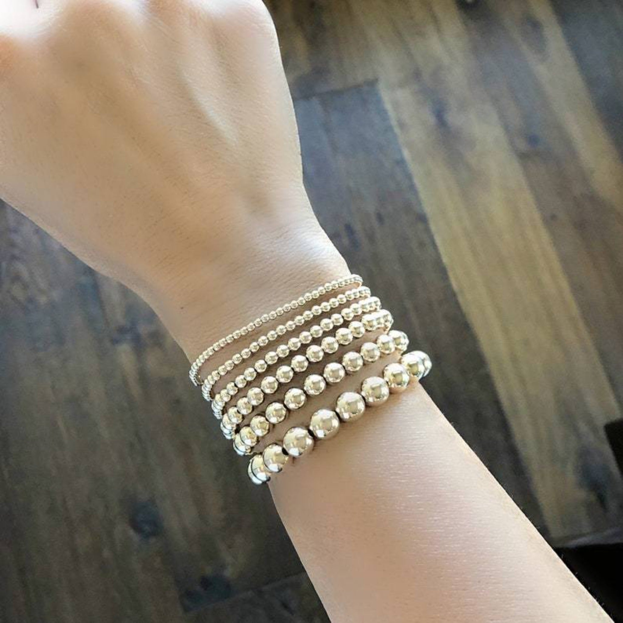 3mm, 4mm, 5mm and 6mm Beads Bracelet in Gold-Filled, Beaded Bracelets Full Set | 5 Bracelets 1x6mm 1x5mm 2x4mm 1x3mm