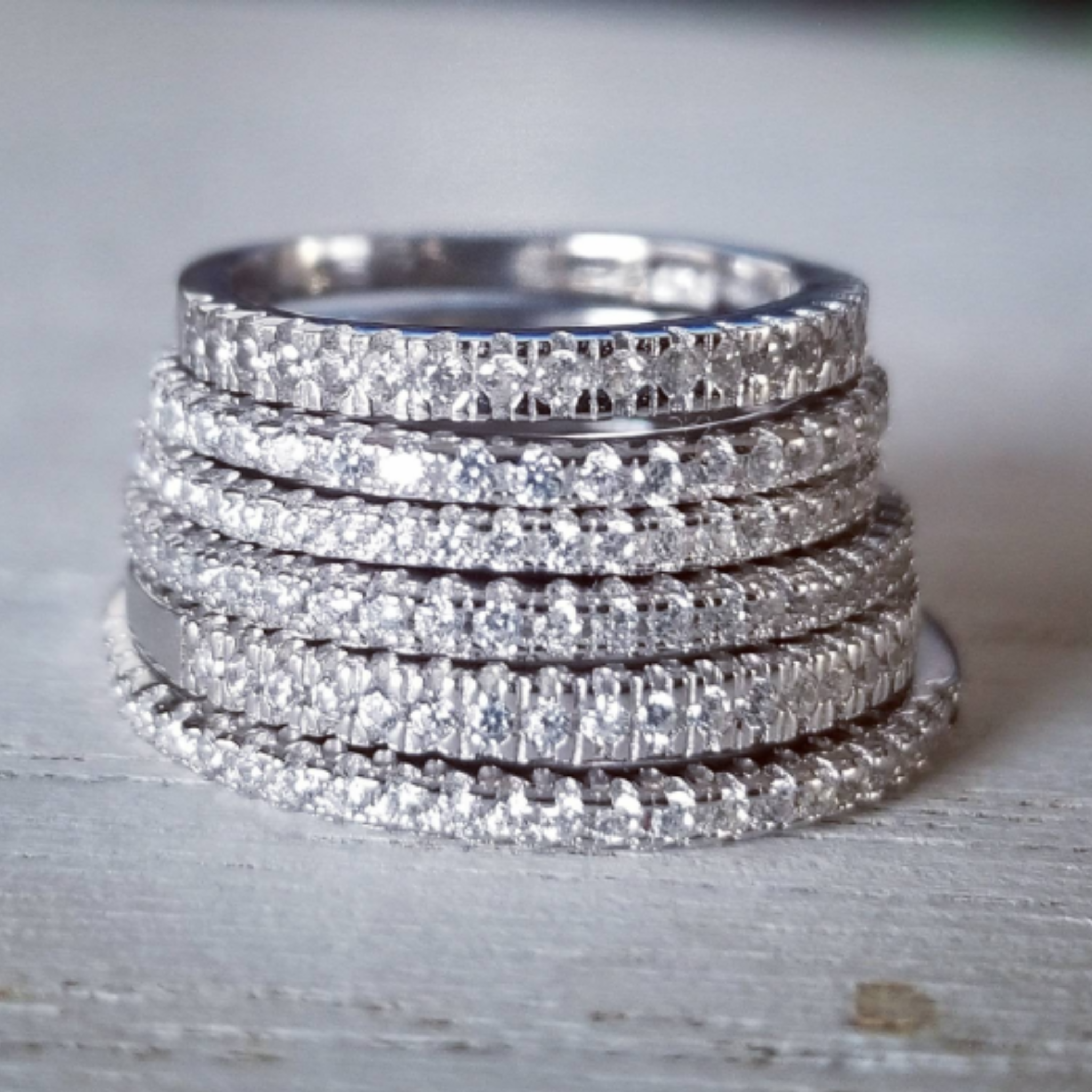 Sterling Silver CZ Eternity or Pave Band