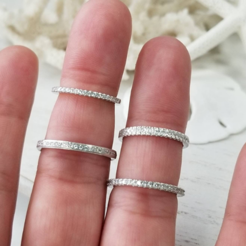 Sterling Silver CZ Eternity or Pave Band