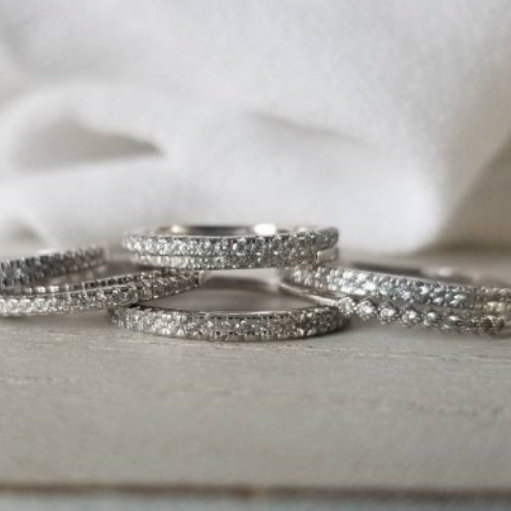 Sterling Silver CZ Eternity or Pave Band