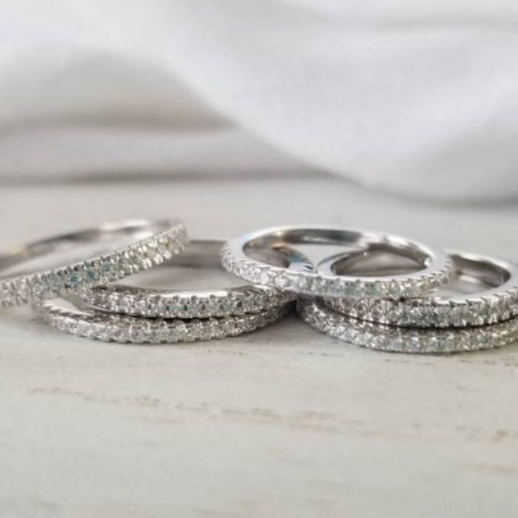 Sterling Silver CZ Eternity or Pave Band