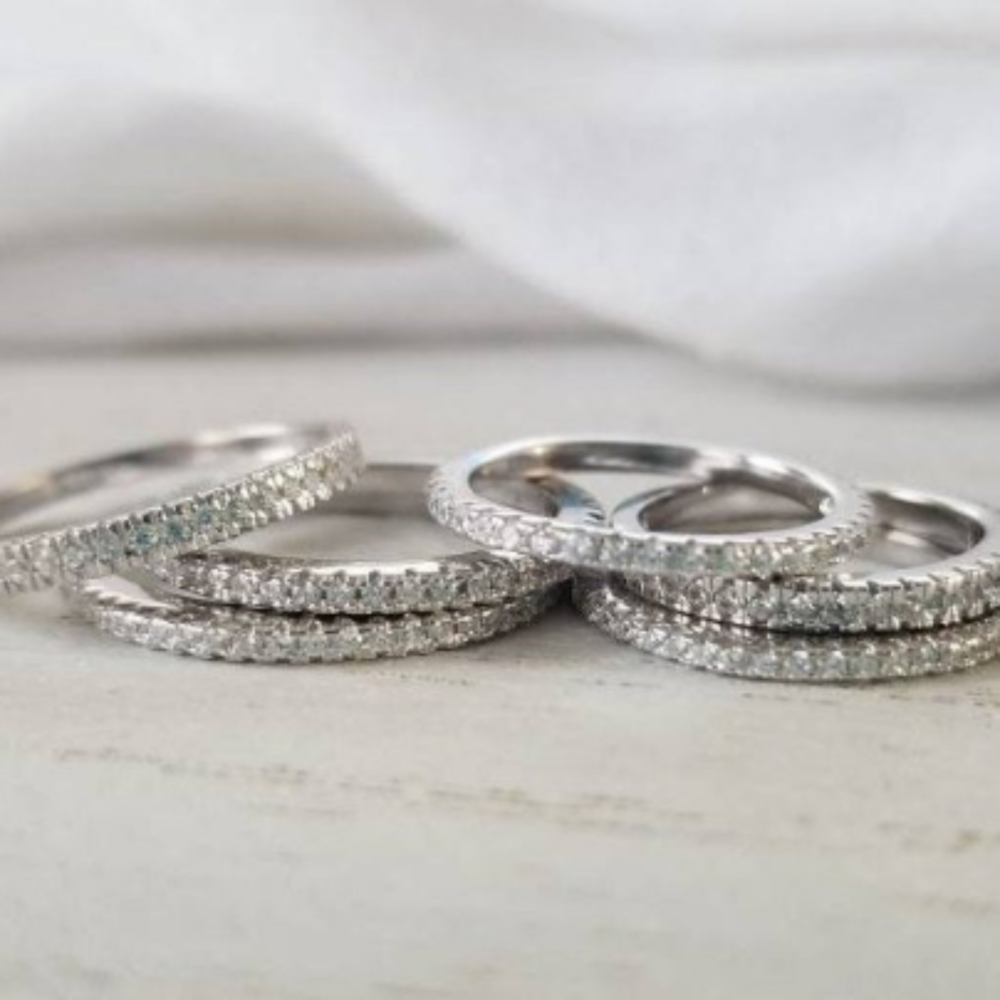 Sterling Silver CZ Eternity or Pave Band