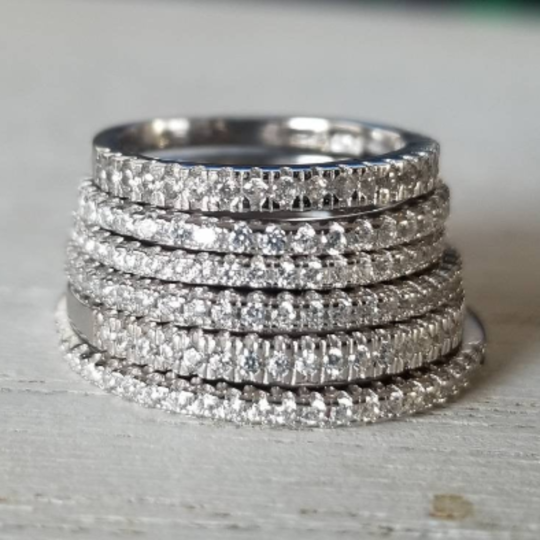 Sterling Silver CZ Eternity or Pave Band