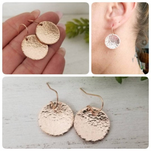 Coin Disc Dangle Earrings - Sterling, Gold, or Rose Gold