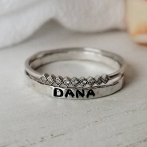2pc Thin Name Ring and Tiara CZ Set - Sterling Silver