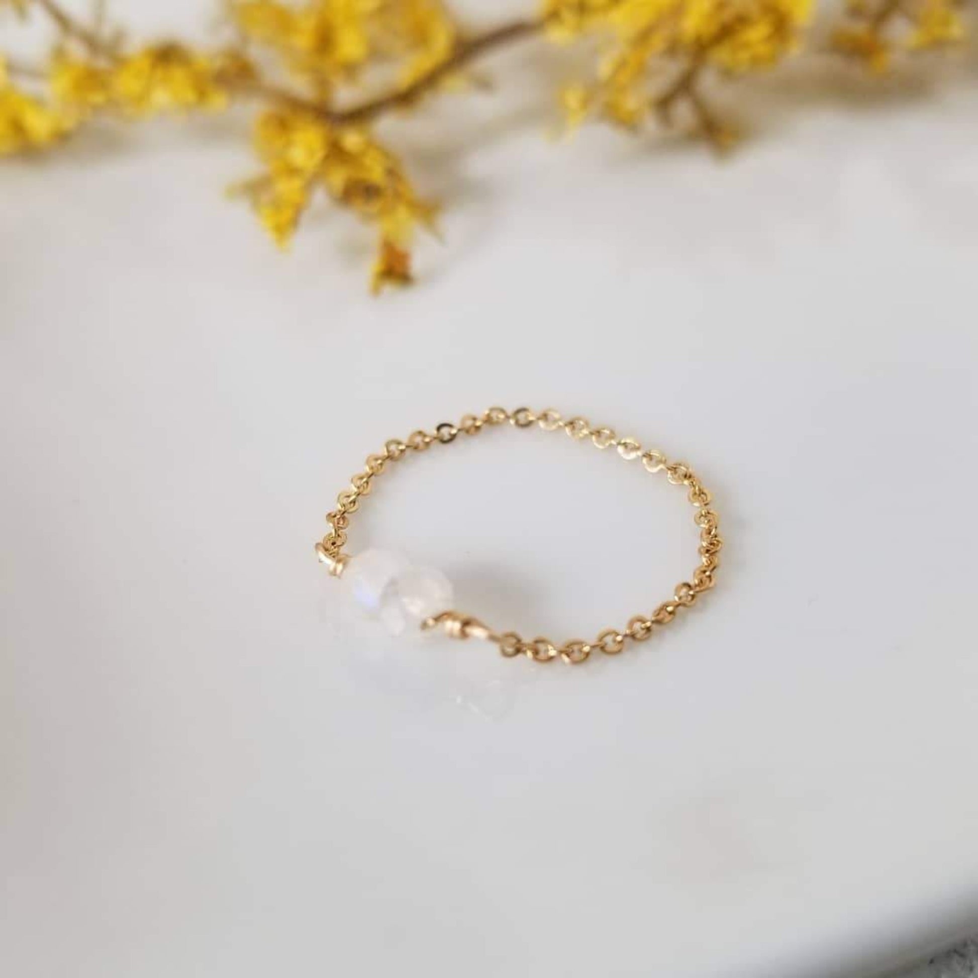 Dainty Natural Stone Chain Ring - Sterling, Gold or Rose Gold