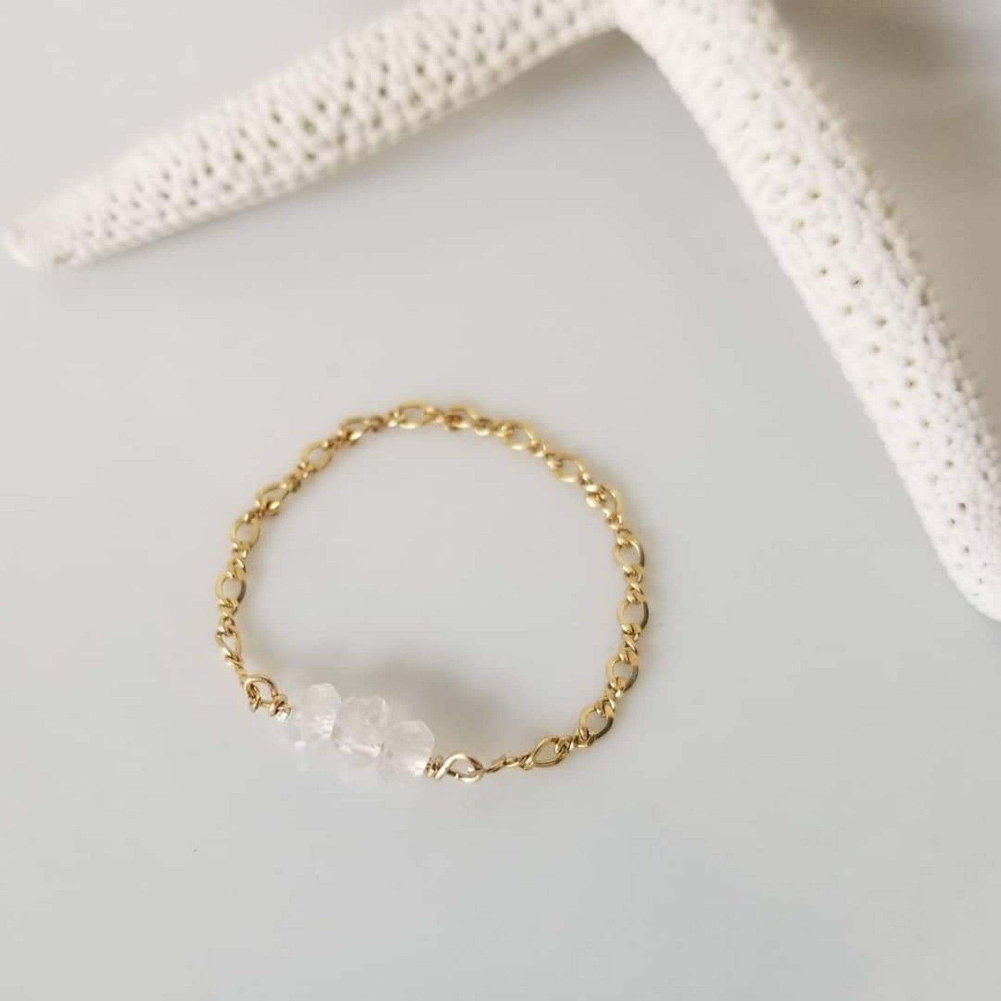 Dainty Natural Stone Chain Ring - Sterling, Gold or Rose Gold