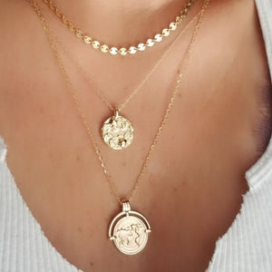The "Aleecia" - Globe World Traveler Coin Disc Necklace - Sterling or Gold