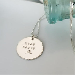 Stay Salty Beach Wave Large Disc Necklace - Sterling, Gold or Rose Gold