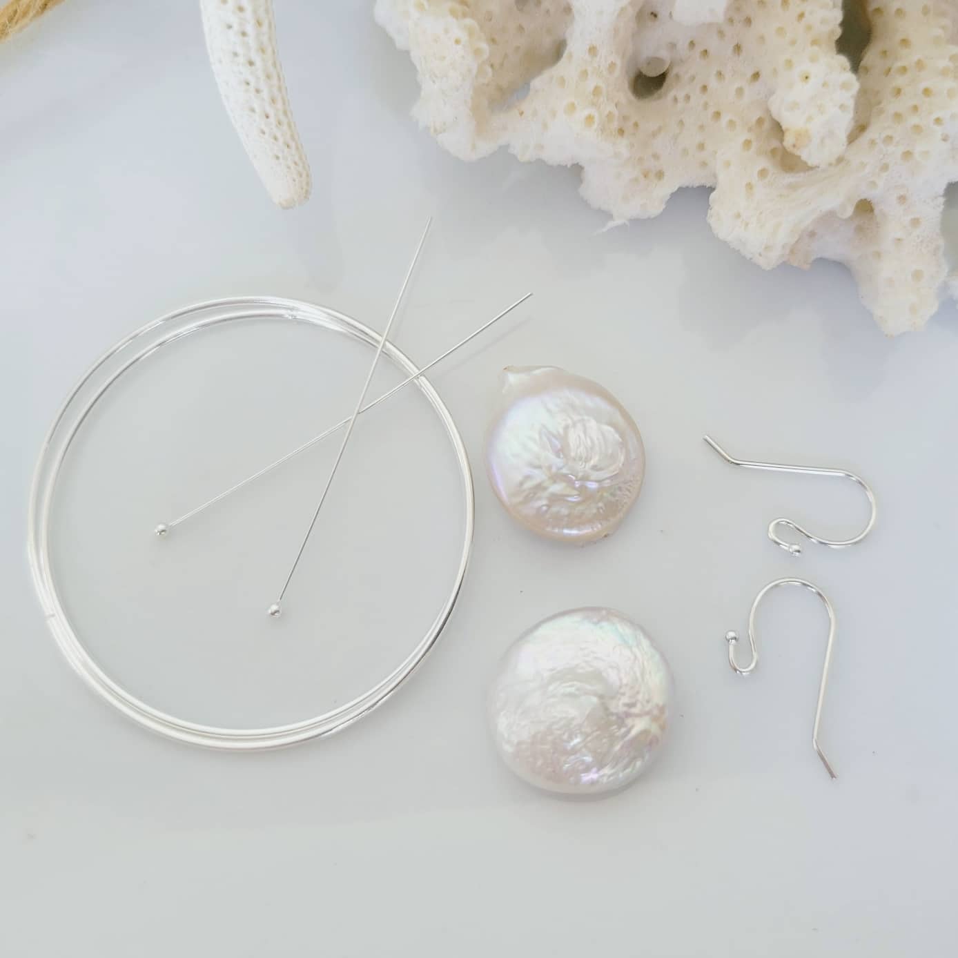 Sea glass or Freshwater Pearl Hoop Dangle Earrings - Sterling Silver