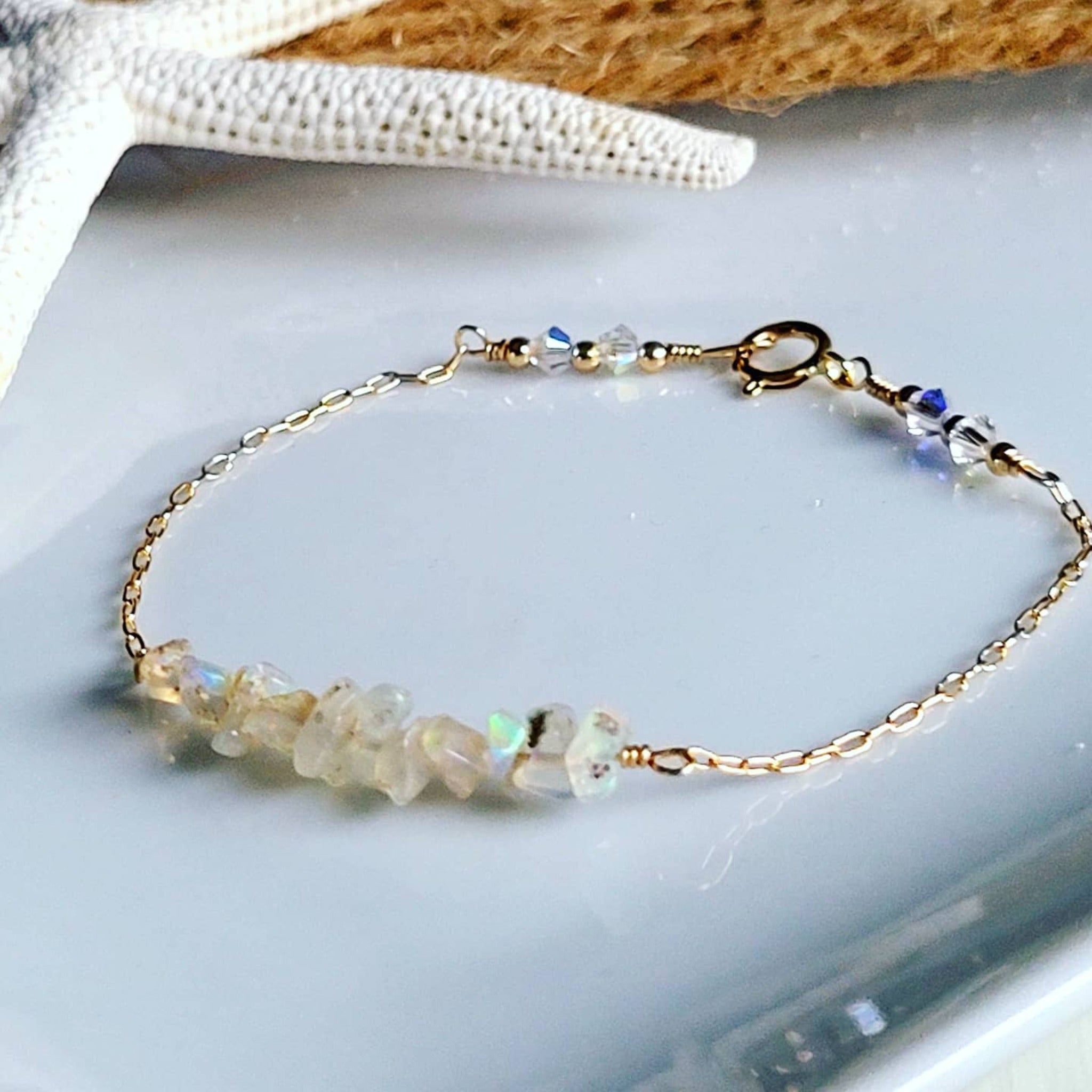 Herkimer Diamond or Raw Opal Chip Dainty Stacking Bracelet - Sterling Silver or Gold