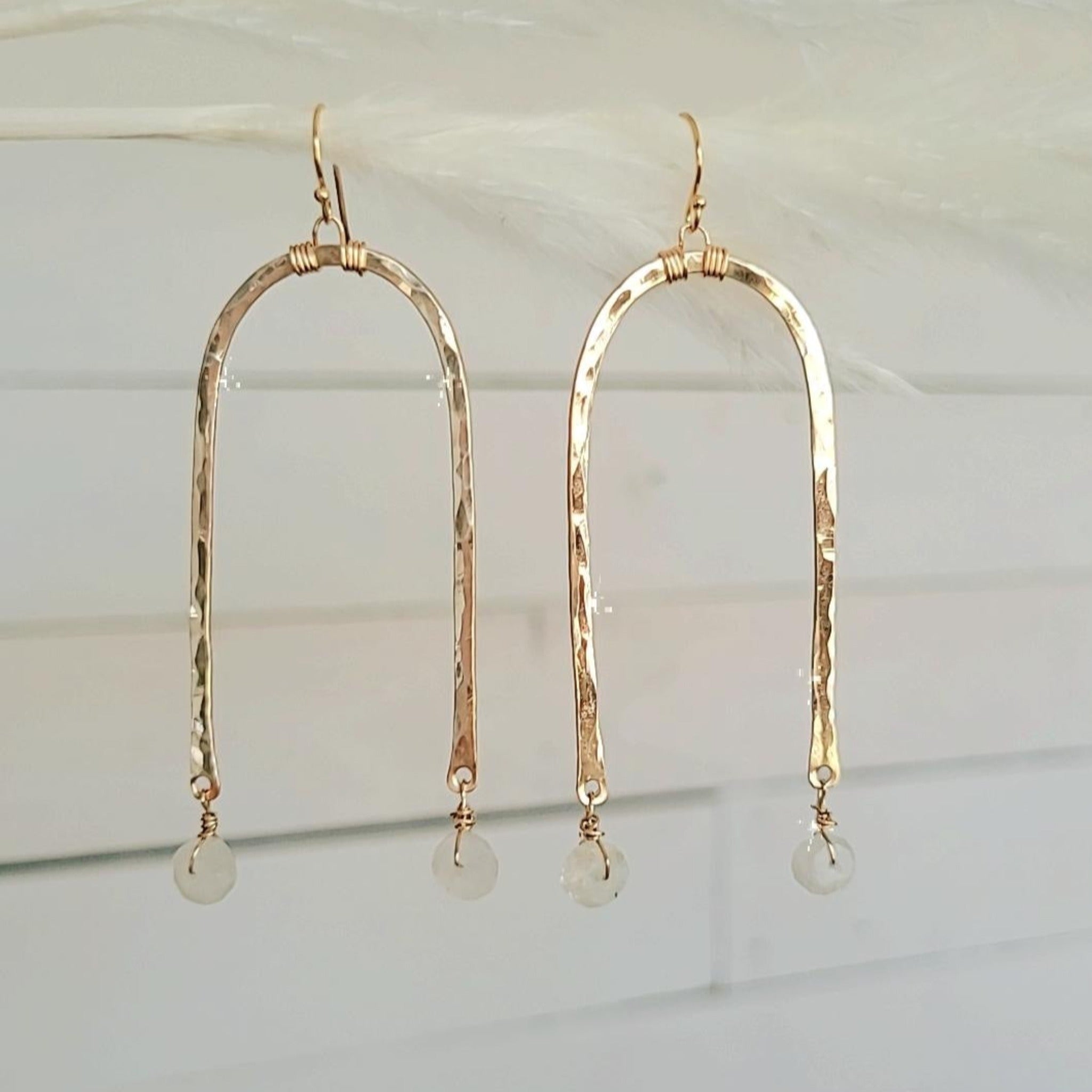 Rainbow and Stone Dangle Earrings - Large or Small - Sterling, Gold or Rose Gold