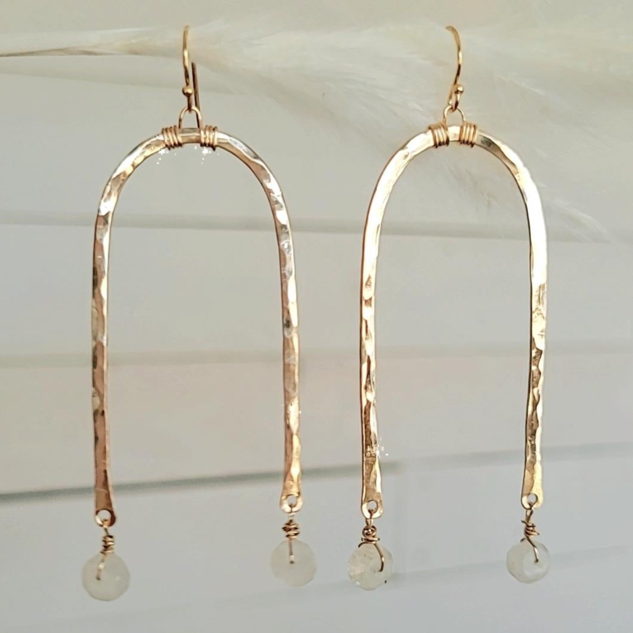 Rainbow and Stone Dangle Earrings - Large or Small - Sterling, Gold or Rose Gold