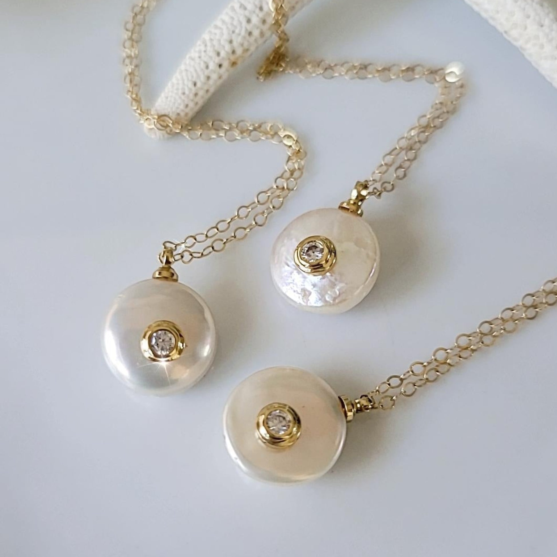 Freshwater Pearl and CZ Drop Necklace - Gold