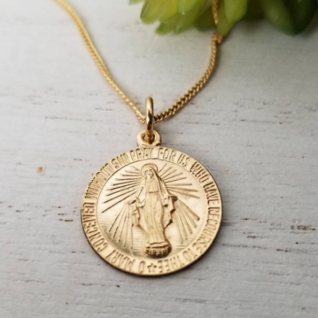 Saint Mary/Mother Mary Religious Coin Necklace - Sterling or Gold