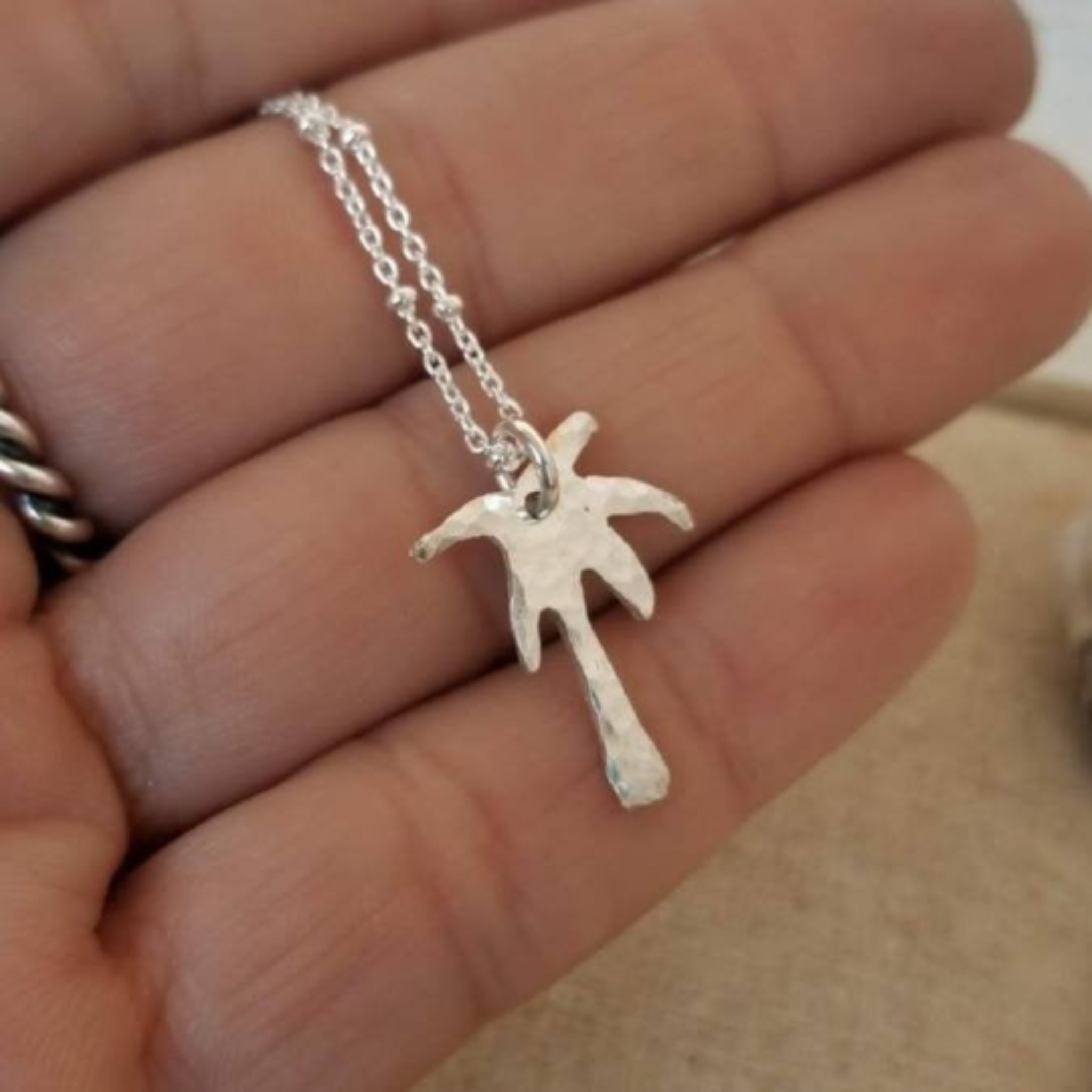 Palm Tree, Pineapple or Whale Tail Disc Necklace - Sterling Silver