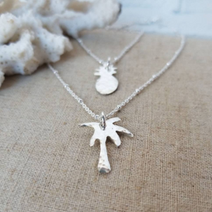 Palm Tree, Pineapple or Whale Tail Disc Necklace - Sterling Silver