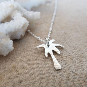 Palm Tree, Pineapple or Whale Tail Disc Necklace - Sterling Silver