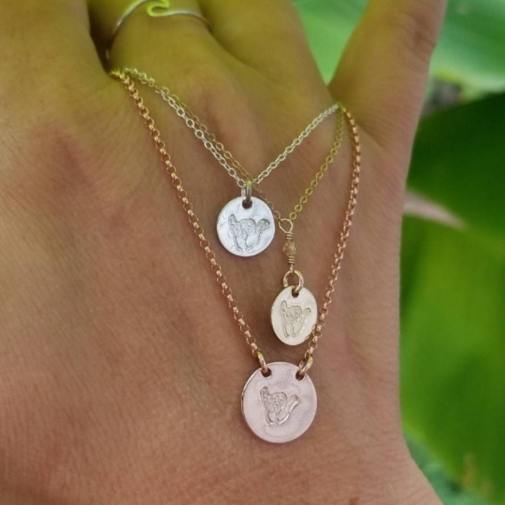 Shaka Hang Loose Hand Gesture Necklace - Sterling, Gold or Rose Gold