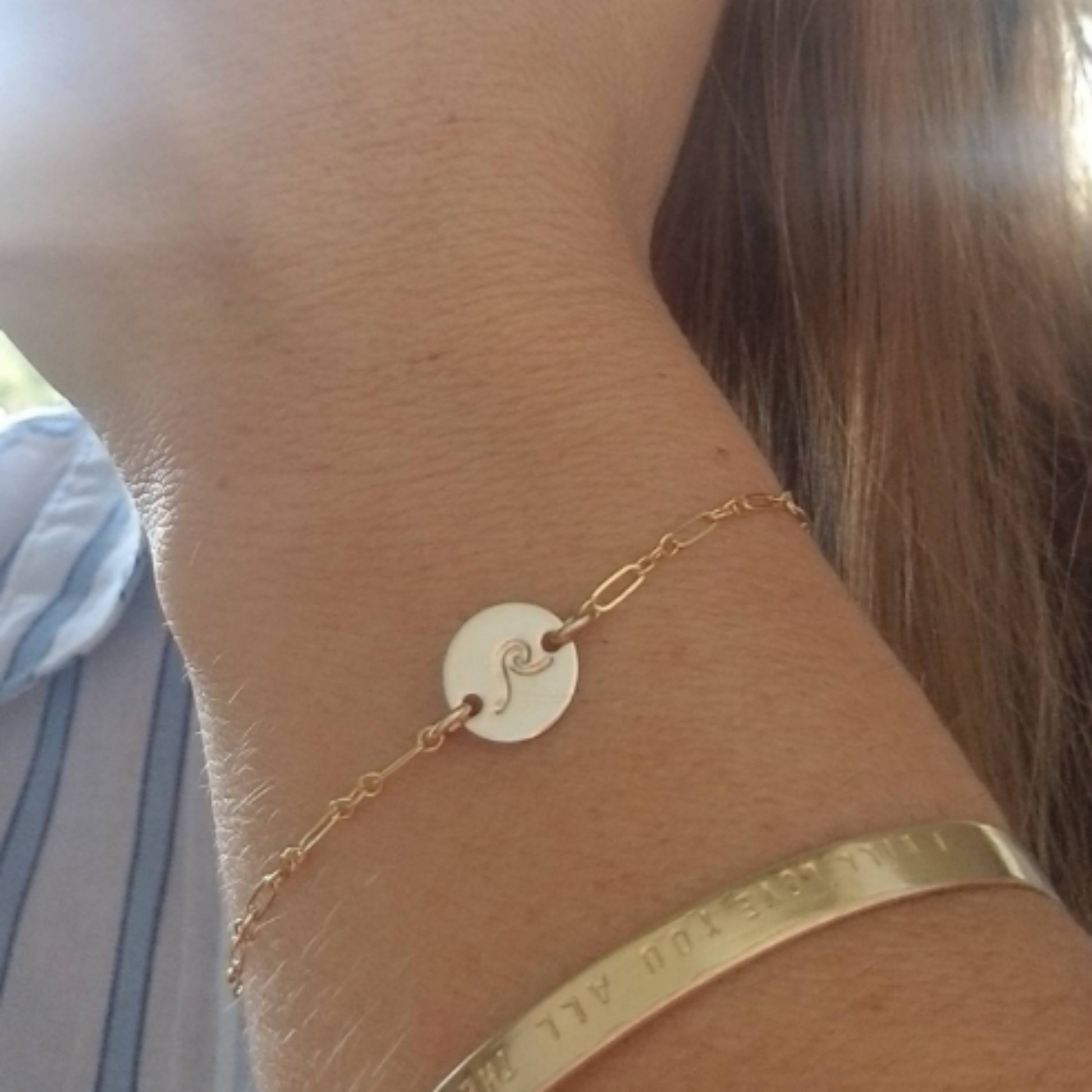 Custom Wave Disc Bracelet - Sterling, Gold, or Rose Gold