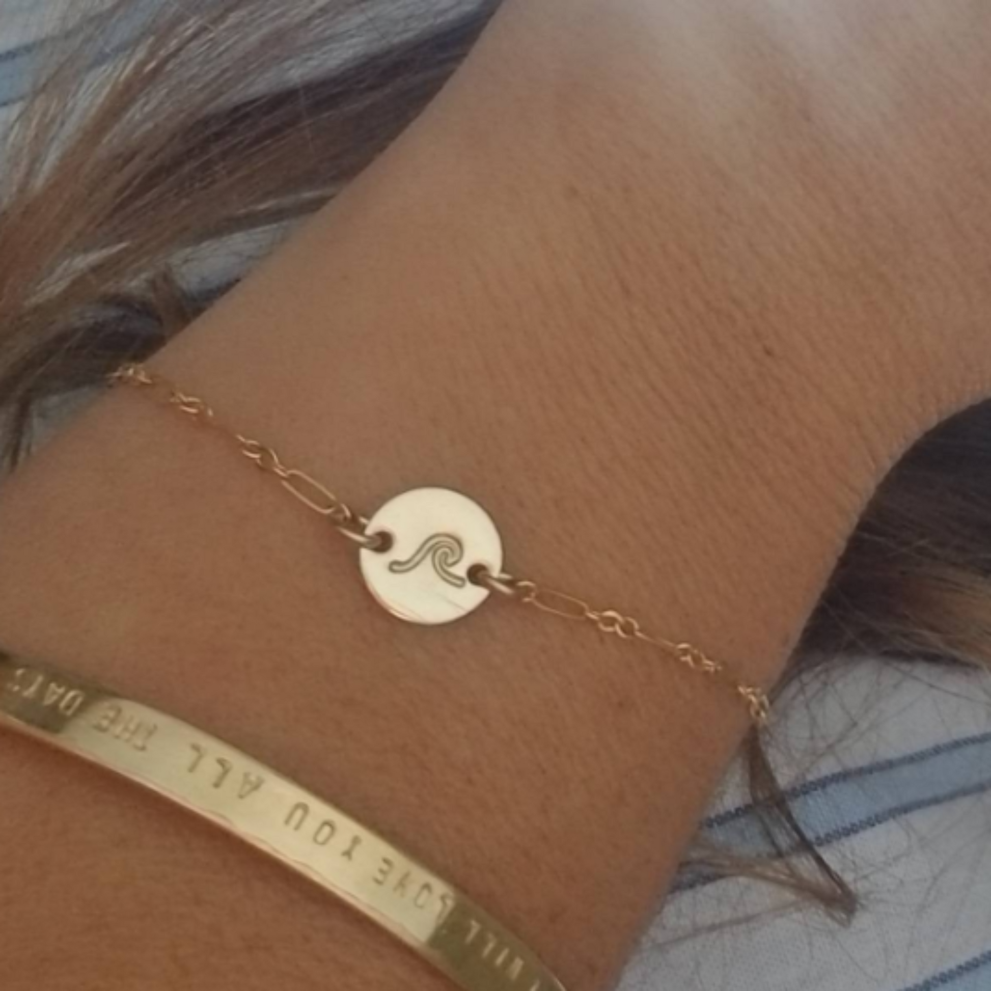 Custom Wave Disc Bracelet - Sterling, Gold, or Rose Gold