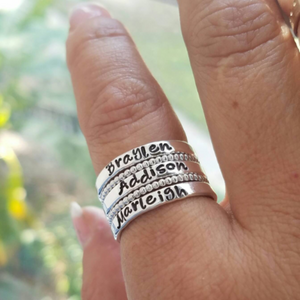 5pc 3mm Custom Name Stacking Ring Set - Sterling Silver