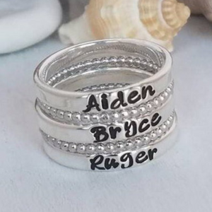 5pc 3mm Custom Name Stacking Ring Set - Sterling Silver