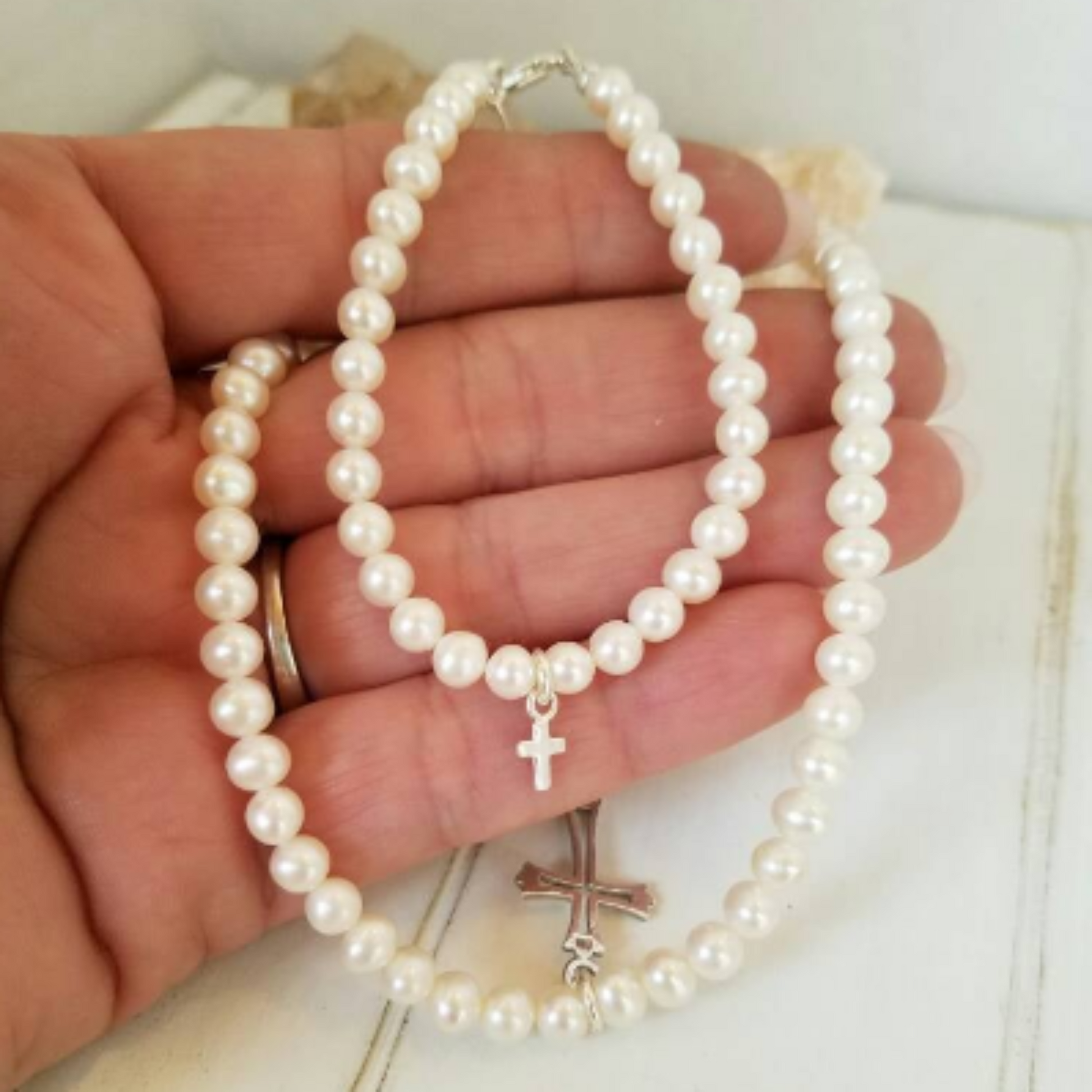 AAA Freshwater Pearl Necklace and Bracelet Set - Sterling Silver