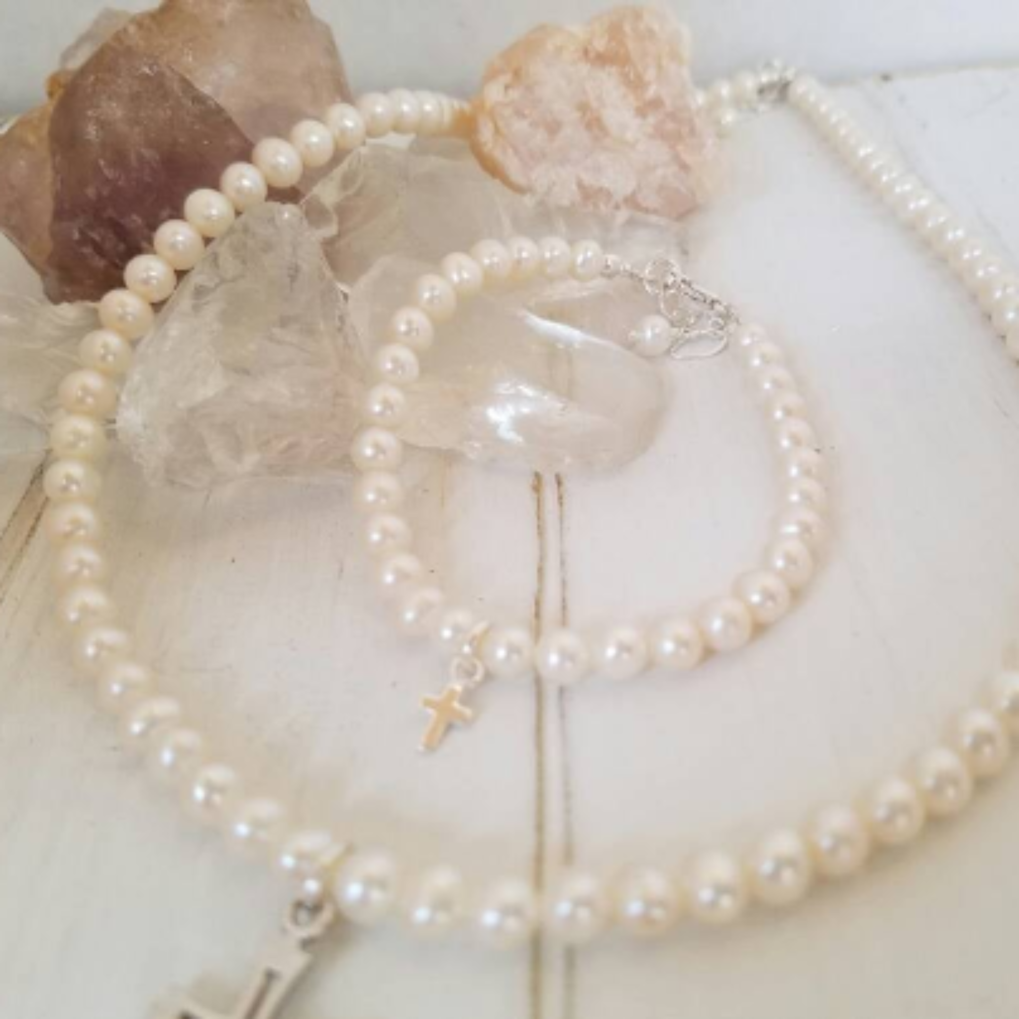 AAA Freshwater Pearl Necklace and Bracelet Set - Sterling Silver