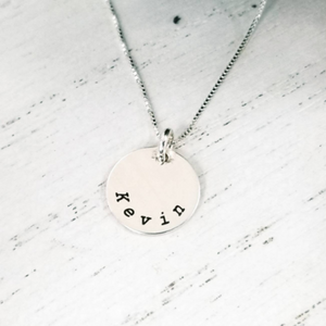 Custom Circle Name Disc Necklace - 1/2 Inch - Sterling, Gold, or Rose Gold