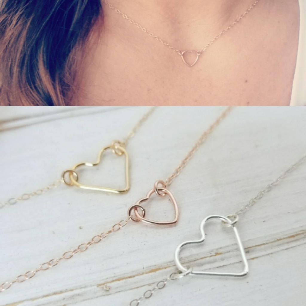 Dainty Open Heart Necklace - Sterling, Gold, or Rose Gold