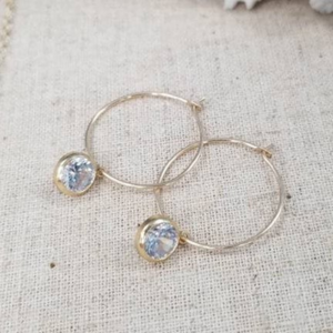 CZ Diamond Drop or Herkimer Diamond Hoop Earrings - Sterling, Gold, or Rose Gold