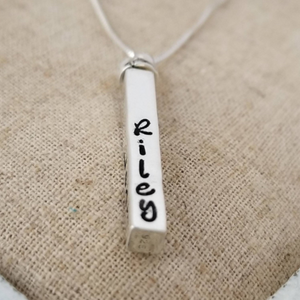 Four Sided Name Bar Necklace - Sterling Silver