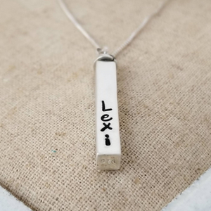 Four Sided Name Bar Necklace - Sterling Silver