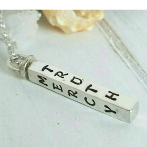 Four Sided Name Bar Necklace - Sterling Silver