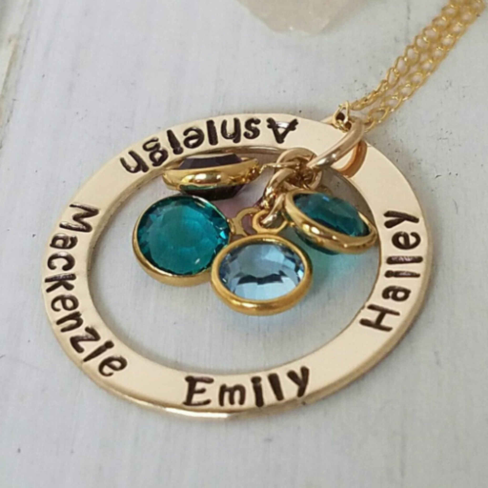 Multi Name and Birthstone Open Circle Necklace - 14kt Gold Fill