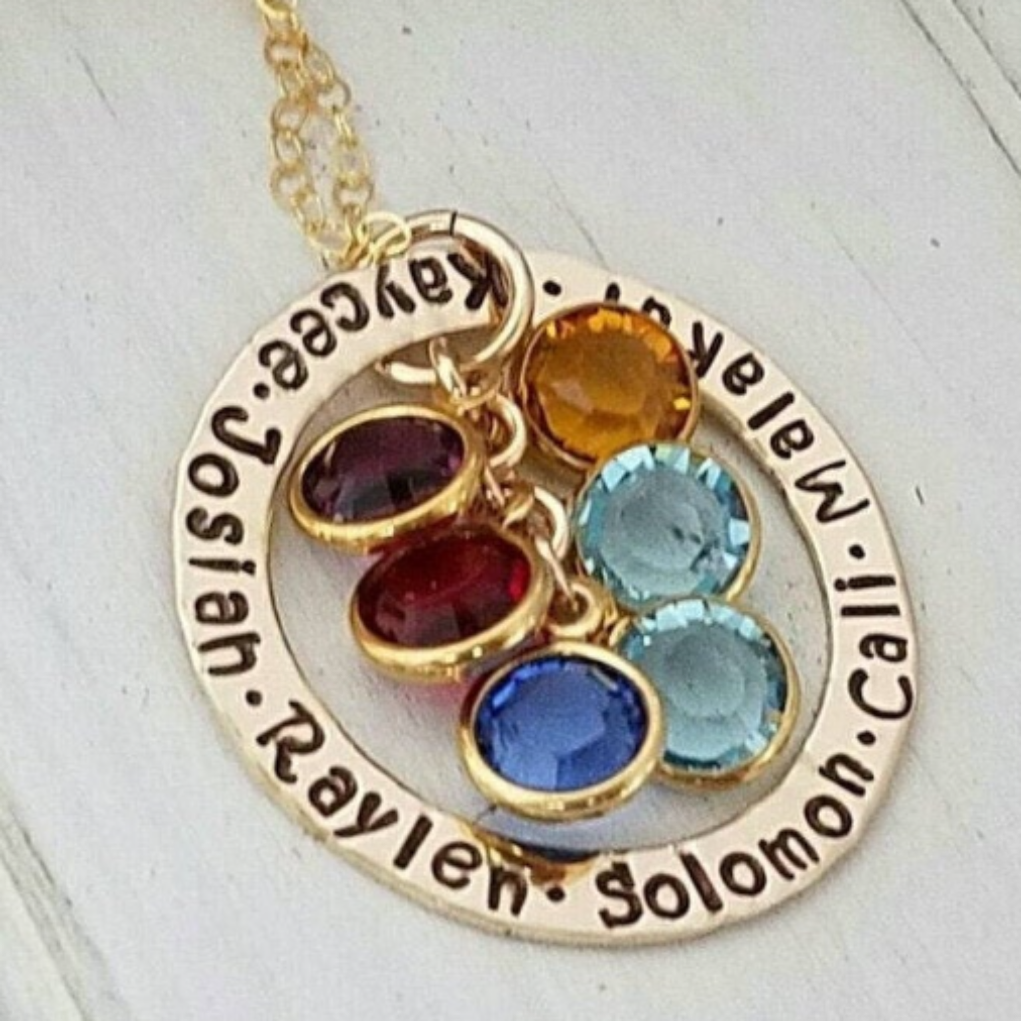 Multi Name and Birthstone Open Circle Necklace - 14kt Gold Fill
