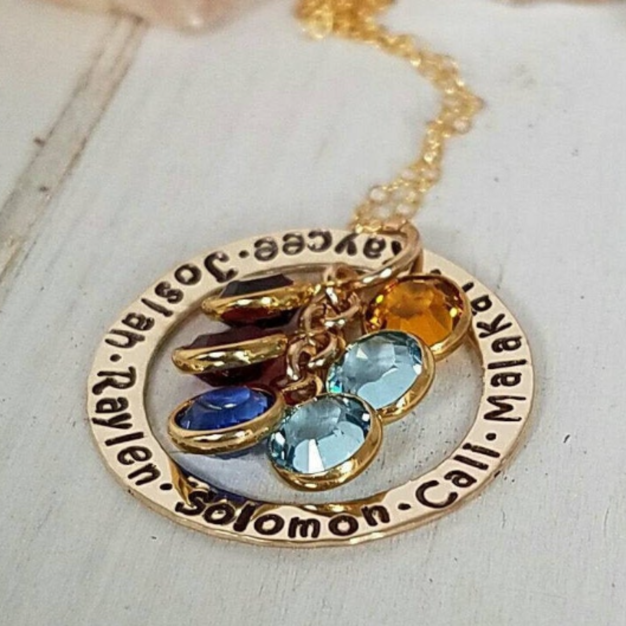 Multi Name and Birthstone Open Circle Necklace - 14kt Gold Fill