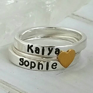3mm Name Ring and Heart Spacer Set - Sterling Silver