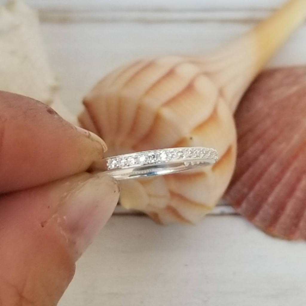 3pc Thin Name Ring and CZ Stacking Set - Sterling Silver
