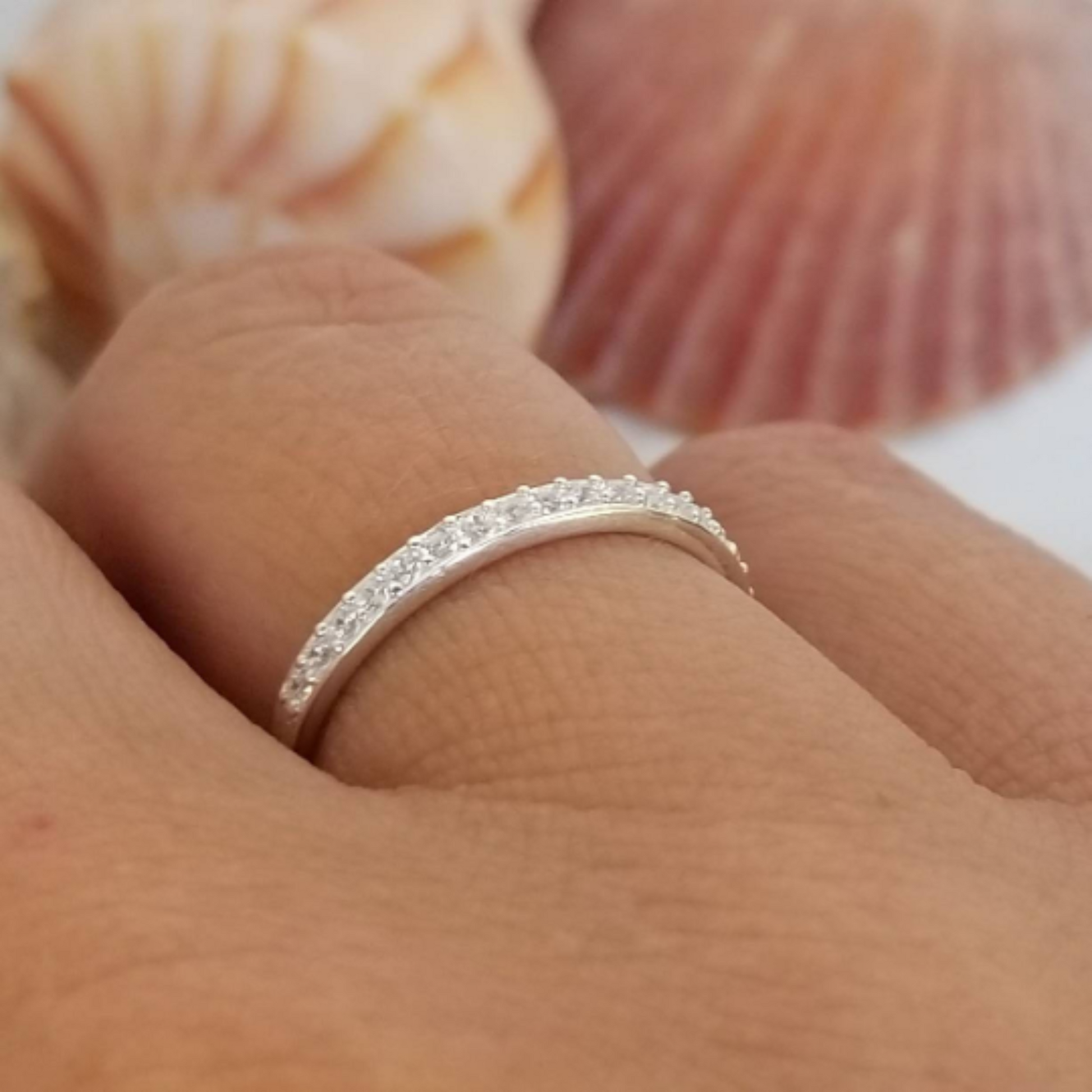 3pc Thin Name Ring and CZ Stacking Set - Sterling Silver