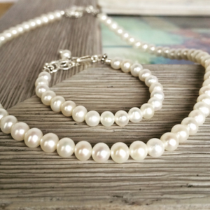 AAA Freshwater Pearl Necklace and Bracelet Set - Sterling Silver