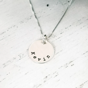 Circle Name Disc Necklace - 1/2 Inch - Sterling Silver