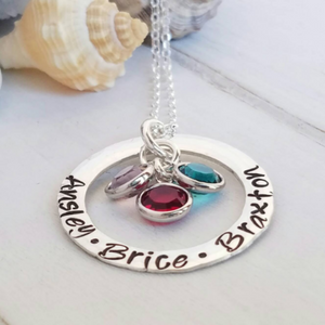 Multi Name Washer Style Necklace - Sterling Silver